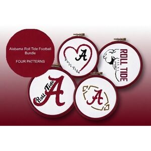 Set of 4 - Alabama Roll Tide Football Counted Cross Stitch Pattern Leaflet
